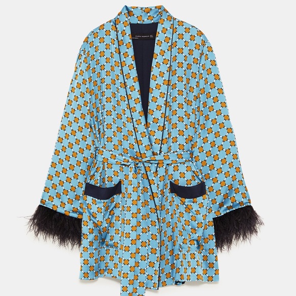 Zara Flowing blazer feather Retro Boho Kimono - Picture 2 of 8